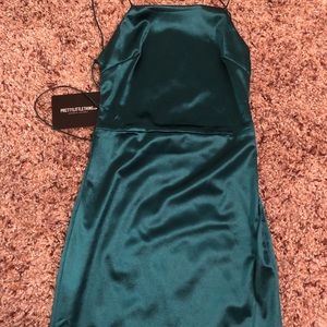 high neck strappy back bodycon dress